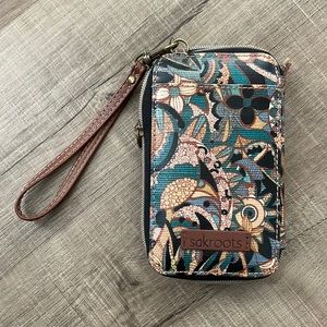 SAKROOTS Cellphone Wristlet Turquoise Floral Design